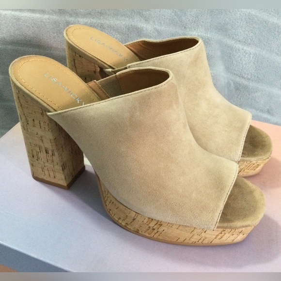 Lisa Vicky Joy Camel Kid Suede Platform Mules Size 9M - Picture 1 of 12